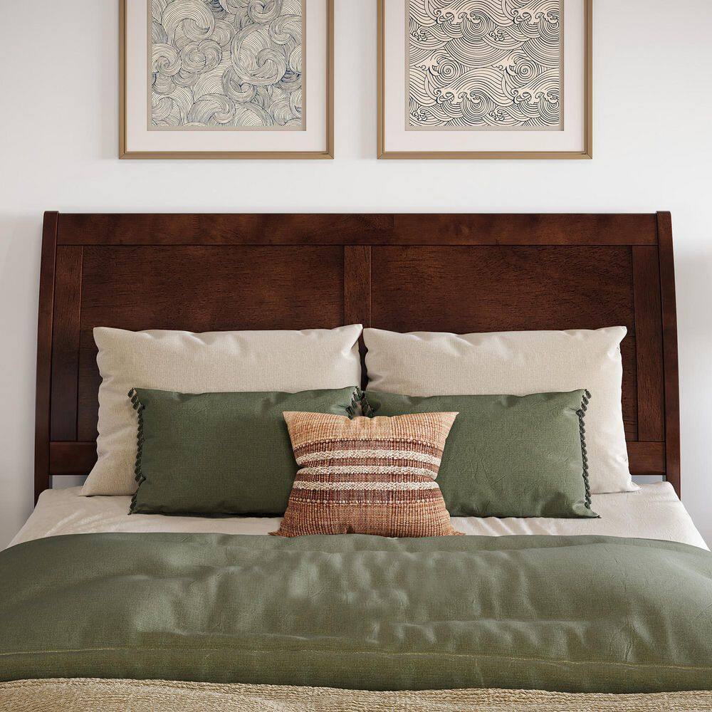 Valencia Walnut Full Sleigh Wood Platform Bed with Slats