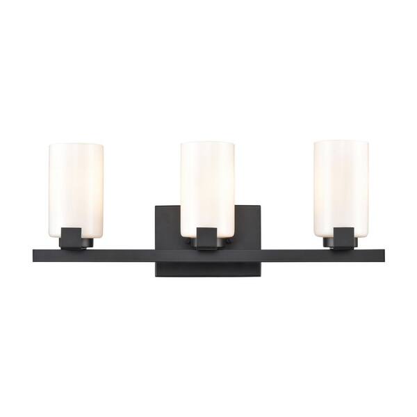 Titan Lighting Central 3-Light Matte Black Transitional Vanity Light with Glass Shade