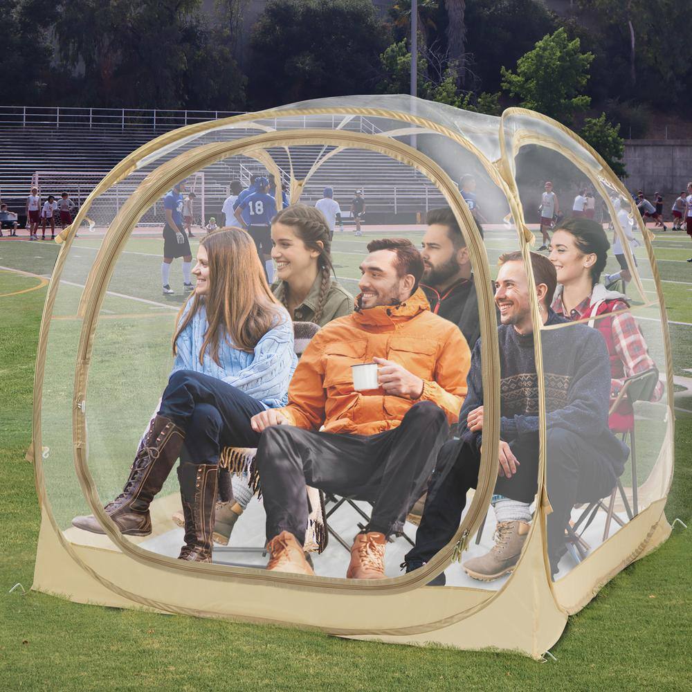 Beige 6-Person Fiberglass Frame Pop-Up Bubble Camping Tent