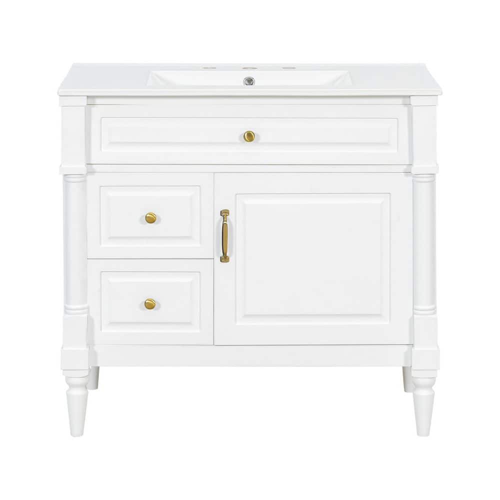36 in. Freestanding White Bath Vanity with White Ceramic Top Unassembled price history on PriceWatchPro