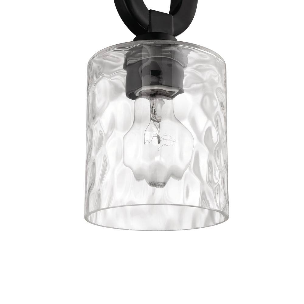 Flat Black Mini Chandelier with Clear Hammered Glass Shades