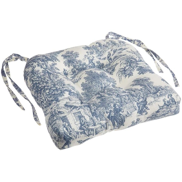 Ellis Curtain Victoria Park Toile Blue Cotton Chair Pad