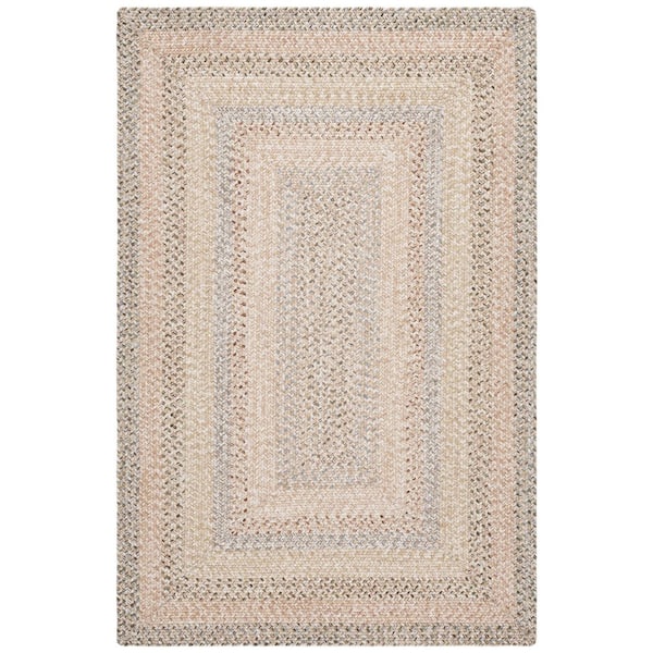 SAFAVIEH Braided Beige/Light Gary 4 ft. x 6 ft. Machine Washable Faded Striped Area Rug
