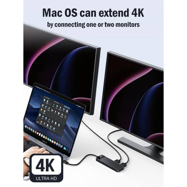 Station D'Accueil USB-C Quadruple Écran 8-en-1 – Dual HDMI + DP + VGA + 100W PD – Pour Dell HP Lenovo Mac