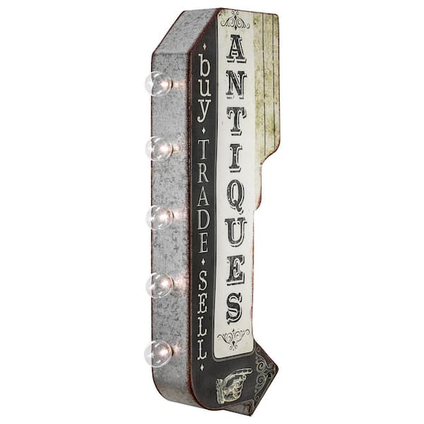 American Art Decor Vintage LED Marquee Wall Decor-Retro Wall Sign with LED Light Bulbs-Bar Decor Man Cave Garage (Antiques) 10 in. x 25 in.