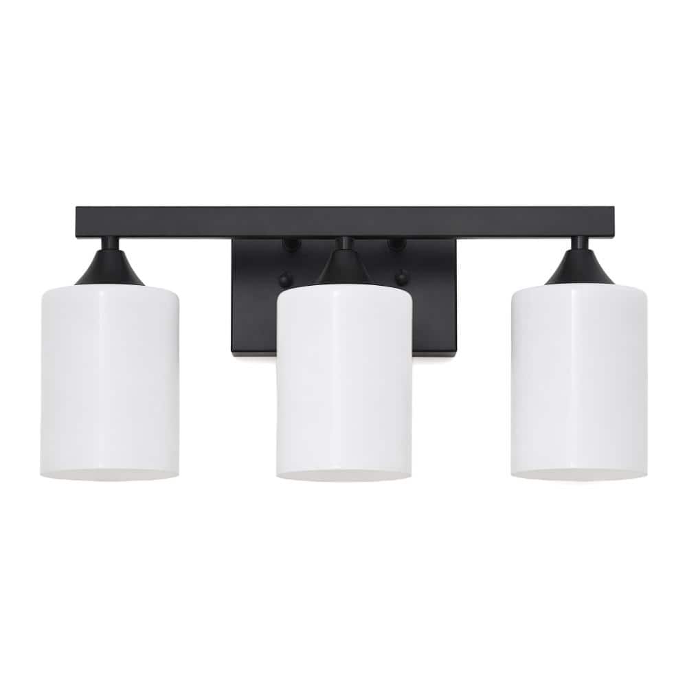 15.4 in. 3-Light Matte Black Modern Minimalist Bathroom Vanity Light with Frosted Milk Glass Shades price history on PriceWatchPro