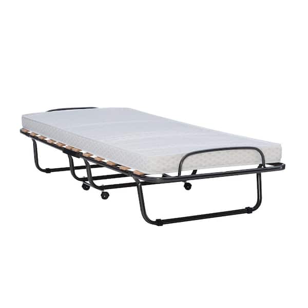 Linon Home Decor Luxor Almost Twin size Soft Memory foam 4 in. Light Grey Folding Mattress with Casters