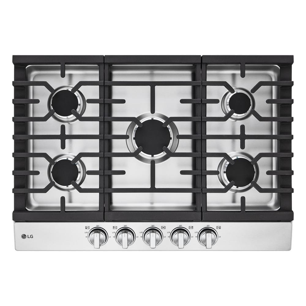 LG 30 in. Gas Cooktop in Stainless Steel with 5 Burners with EasyClean, Silver