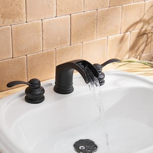 8 in. Waterfall Widespread 2-Handle Bathroom Faucet With Pop-up Drain Assembly in Spot Resist Matte Black