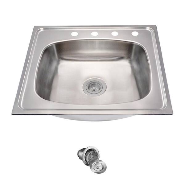 MR Direct All-in-One Drop-in Stainless Steel 25 in. 4-Hole Single Bowl Kitchen Sink