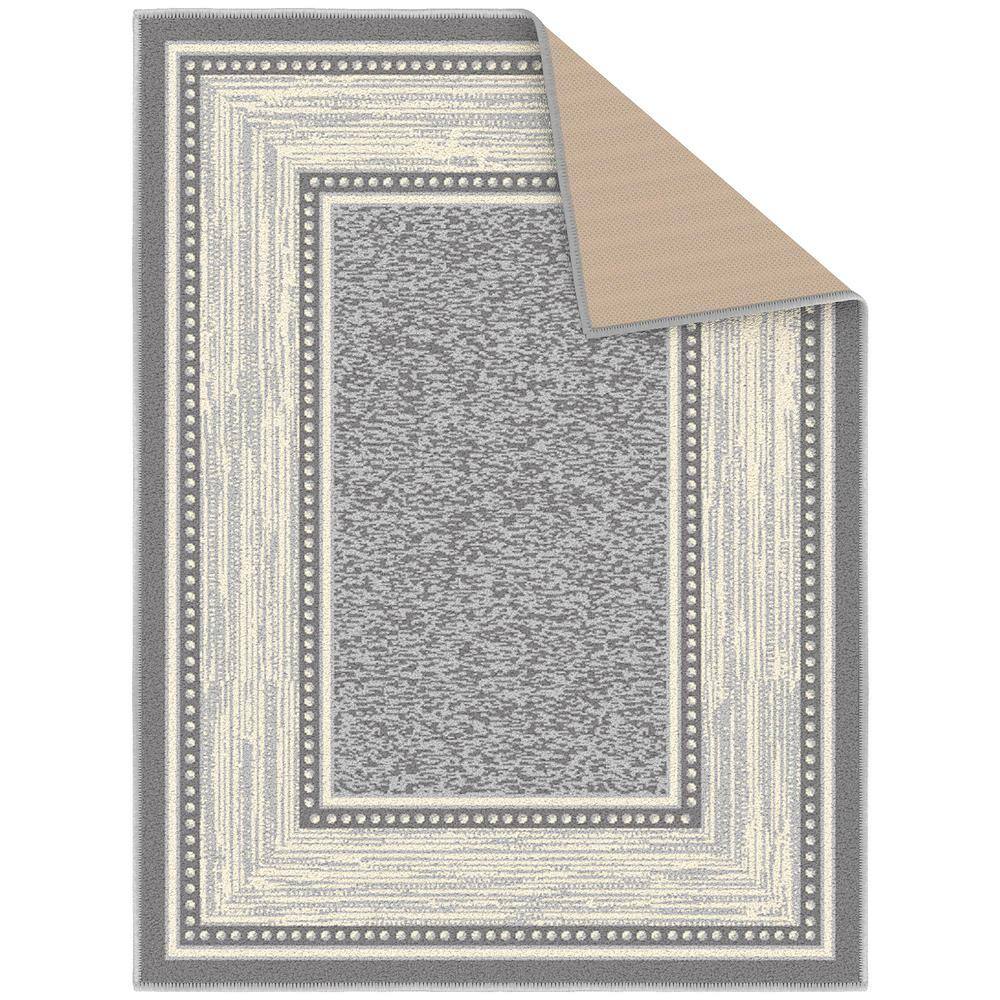 Light Gray Rectangular Non-Slip Washable Synthetic Area Rug