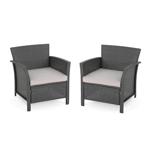 St. Lucia Gray Armed Faux Rattan Outdoor Patio Lounge Chair with Silver Cushion (2-Pack)