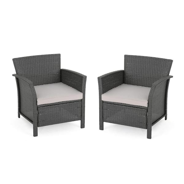 St. Lucia Gray Armed Faux Rattan Outdoor Patio Lounge Chair with Silver Cushion (2-Pack)