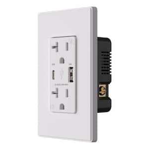20W USB Wall Outlet with Type A and Type C USB Ports for Power Delivery and Quick Charge, w/Wall Plate, White (2 Pack)
