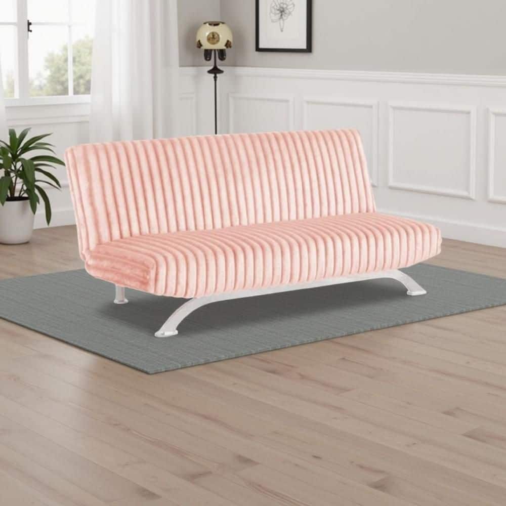 Villy 71 in. Pink and Chrome Fabric Standard Futon Twin Size Sofa Bed with Metal Legs