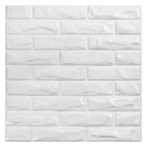 Yipscazo 1/16 in. x 19.7 in. x 19.7 in. Pure White Subway 3D Decorative PVC Wall Panels (12-Sheets/32 sq. ft.)