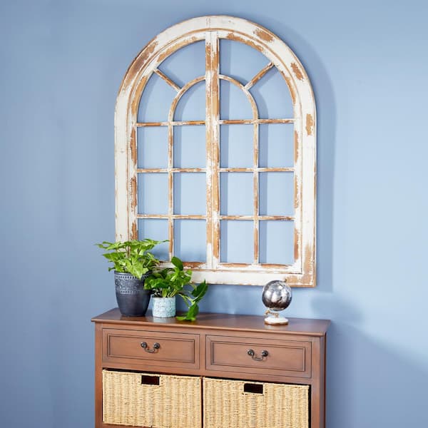 Litton Lane 37 in. x 48 in. Wood White Window Pane Inspired Geometric Wall Decor