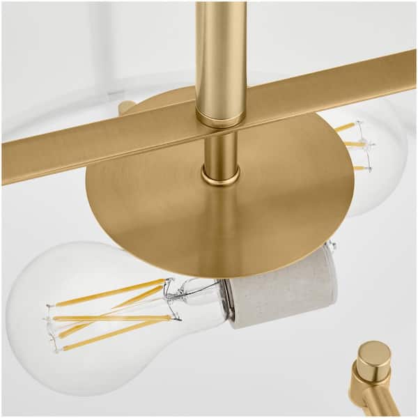 Home Decorators Collection - Brookley 14 in. 2-Light Brushed Gold Semi-Flush Mount with White Fabric Shade