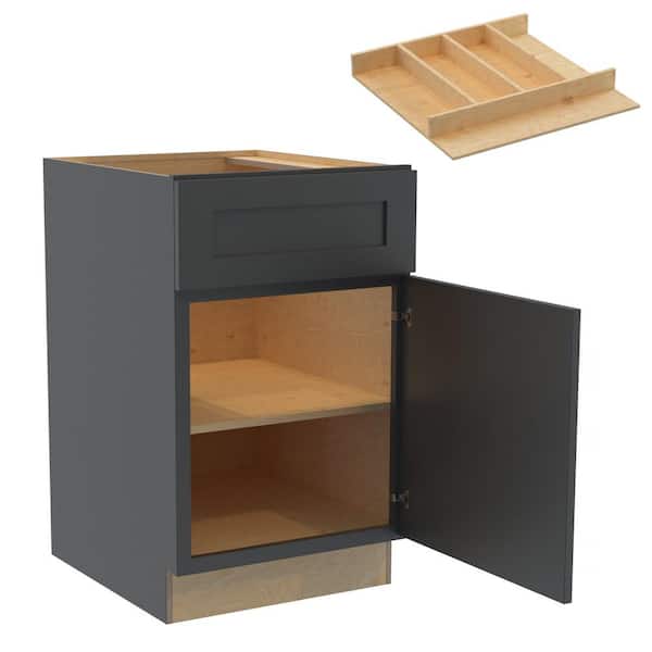 Home Decorators Collection Newport 21 in. W x 24 in. D x 34.5 in. H Assembled Plywood Base Kitchen Cabinet in Deep Onyx with Utility Soft Close RH