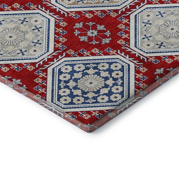 Mayfield Premium Machine Washable Abstract AMF1442 Red 8 ft. x 10 ft. Area Rug