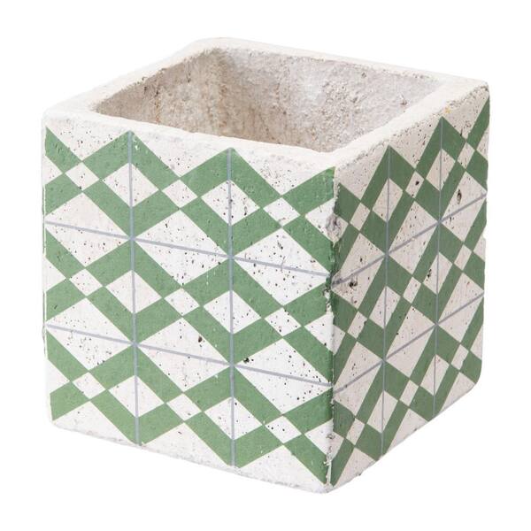 ZUO Cement Tribal 4.9 in. W x 4.9 in. H Green and Yellow Ceramic Planter