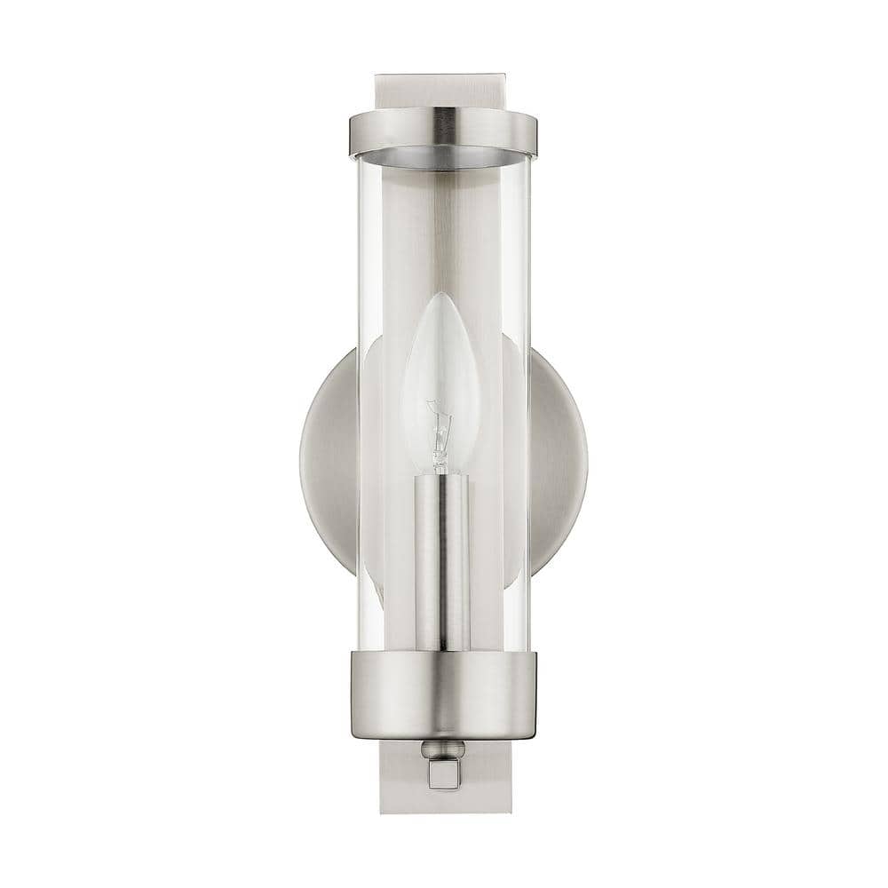 Sleek Brushed Nickel Dimmable Wall Sconce with Clear Glass