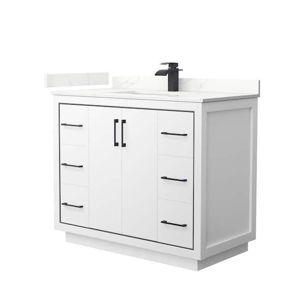 Wyndham Collection Icon 42 in. W x 22 in. D x 35 in. H Single Bath Vanity in White with Giotto Quartz Top