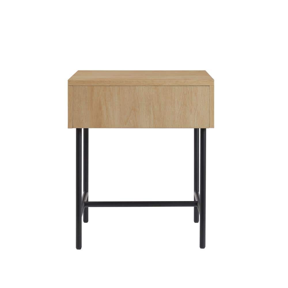 Modern Coastal Oak and Black Fluted Drawer Side Table