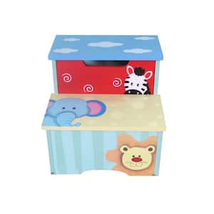 Blue MDF Animal Step Stool for Kids, Top panel can be opened