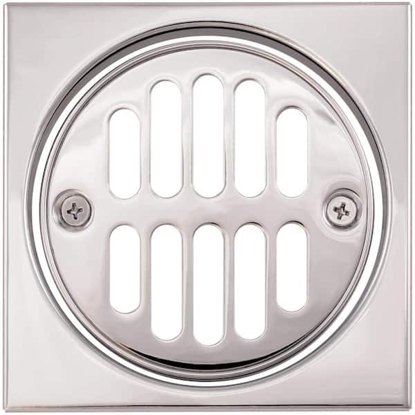 Westbrass Square Brass Shower Tile with Round Strainer Grid Drain Cover and Crown Ring, Polished Chrome