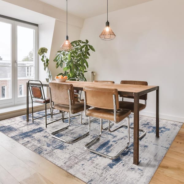 Gertmenian Cenis Blue Gray 8 ft. x 10 ft. Crystal Print Polyester Digital Printed Area Rug
