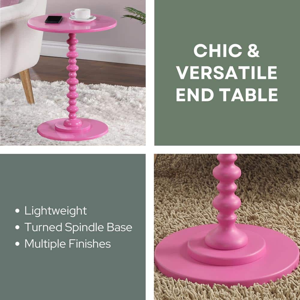 Palm Beach Glossy Pink Round Wood Spindle Side Table
