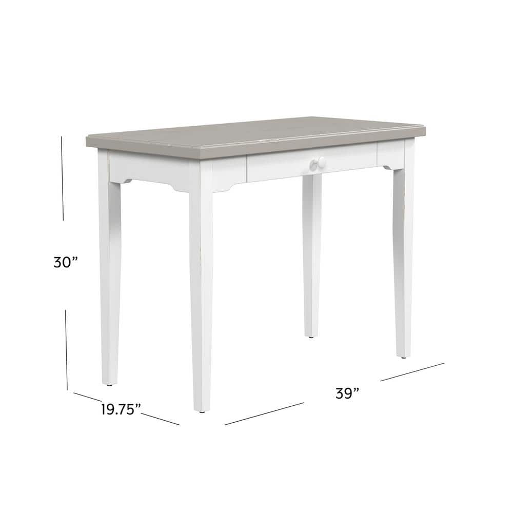 White Wood Writing Desk with Single Drawer, Farmhouse Style