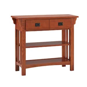 Mission Impeccable 30 in. Medium Oak Solid Wood 2-Shelf Accent Bookcase with Drawers