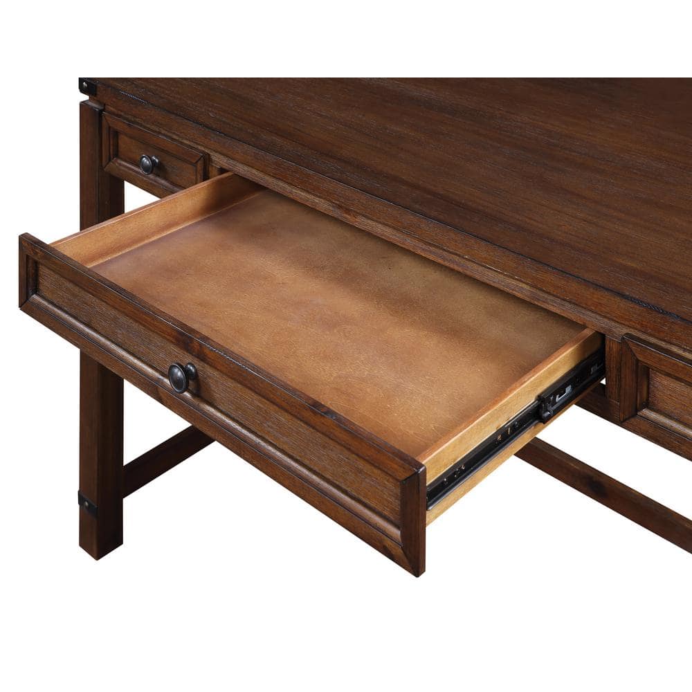 Walnut Brown Rustic Industrial Home Office Desk with 3 Drawers