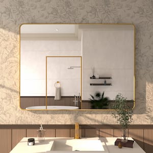 Cosy 48 in. W x 36 in. H Rectangular Framed Wall Bathroom Vanity Mirror in Brass