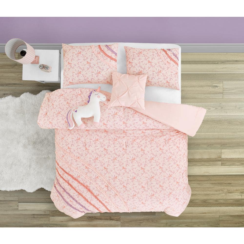 Twin Pink Microfiber Reversible Kids Bedding Set