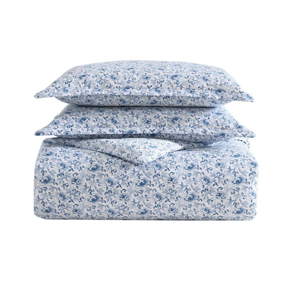 Lorelei Blue Floral Cotton Sateen Full/Queen Duvet Cover Set