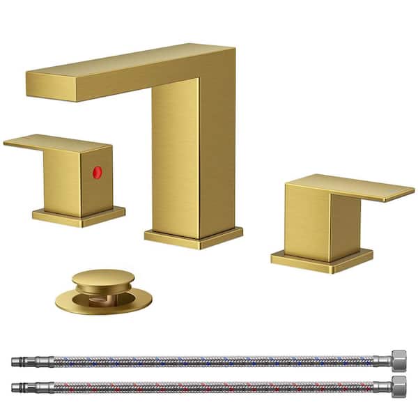 8 in. Widespread Double-Handle Bathroom Faucet with Pop-Up Drain Low Arc Vanity Faucet Spout in Gold