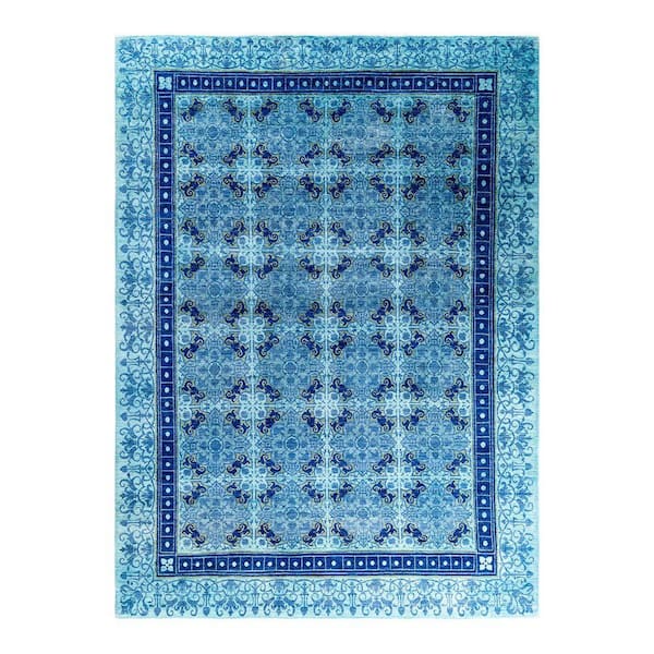 Overdyed Blue 9 ft. x 12 ft. Solid Wool Indoor Area Rug
