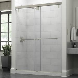 60.0 in. W x 71.5 in. H Sliding Frameless Shower Door in Nickel with Clear Glass