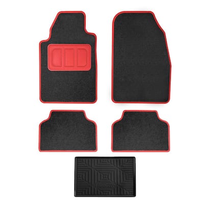 Red 4-Piece Ribbed Universal Liners Carpet Car Floor Mats - Full Set