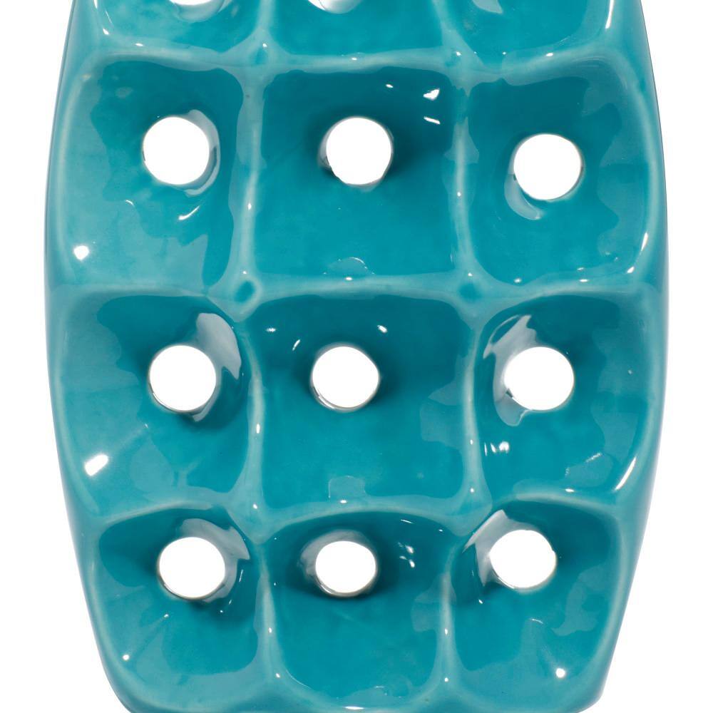Modern Blue Ceramic Trio Vase Set with Textured Embellishments