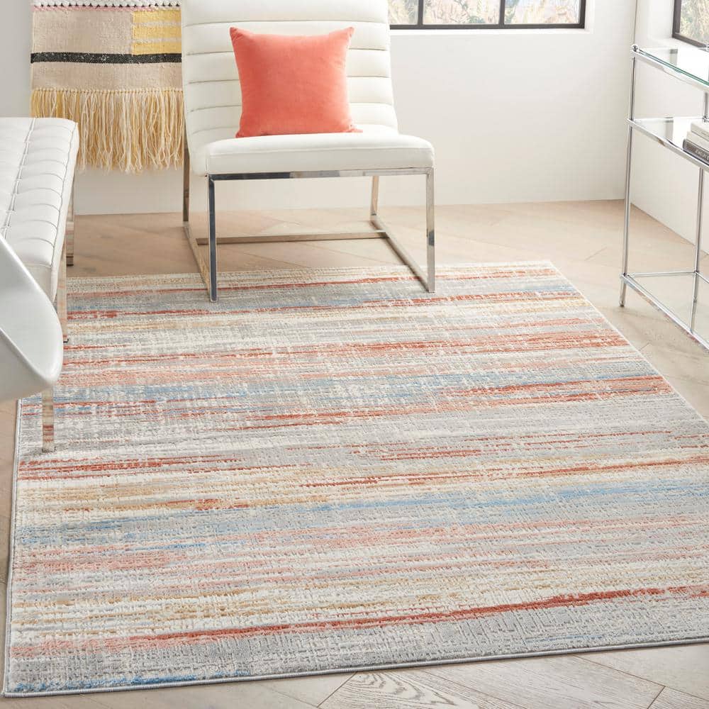 Ivory Multicolor Abstract 4' x 6' Synthetic Rug