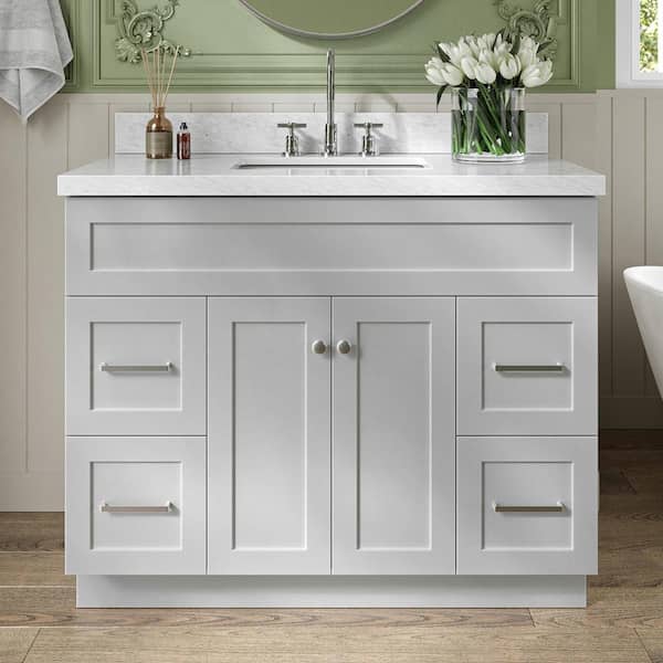 ARIEL Hamlet 43 in. W x 22 in. D x 36 in. H Bath Vanity in Grey with Carrara White Marble Top