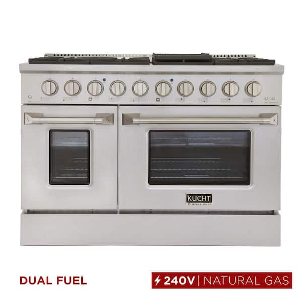 48 in. 6.7 cu. ft. Double Oven Dual Fuel Range with Gas Stove and Electric Oven with Convection Oven in Stainless Steel