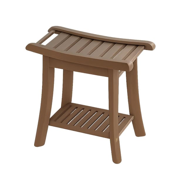 Bamboo Series 10in x 19in Shower Bench with Storage Shelf Small Shower Chair Seat for Bathroom Chestnut Brown