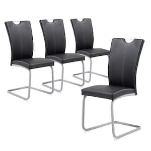Black Modern Upholstered High Back Leather Side Dining Chairs with Firm Legs for Home Kitchen Furniture（Set of 4）