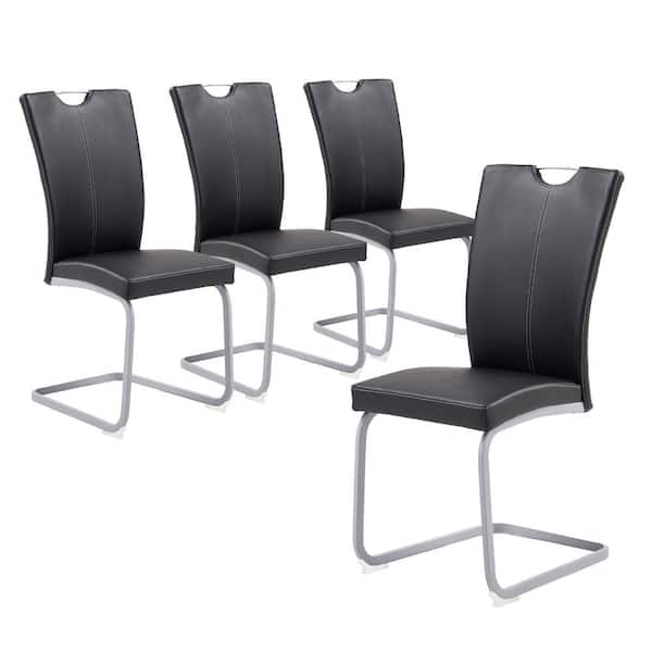 GOJANE Black Modern Upholstered High Back Leather Side Dining Chairs with Firm Legs for Home Kitchen Furniture（Set of 4）