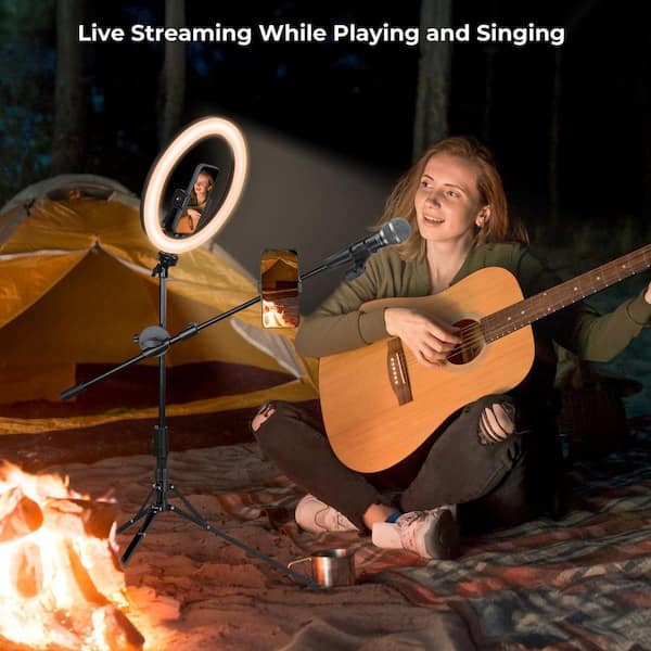 12 in. Selfie Ring Light with Tripod Stand, Phone Holder, Mic Mount and Remote for Video Recording and Live Streaming